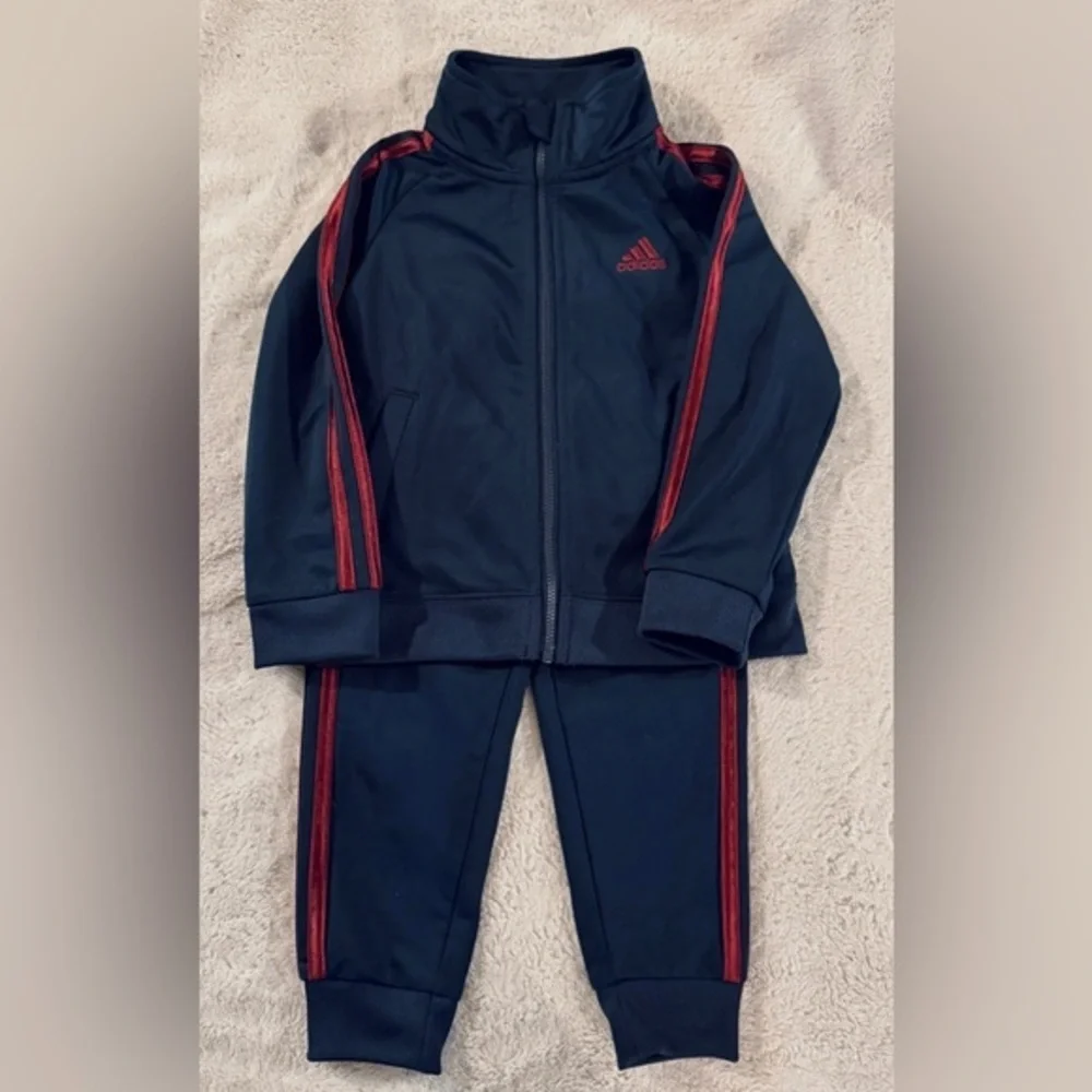 Adidas Kids' Navy and Maroon Tracksuit